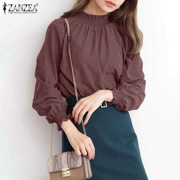 

t-shirt women vintage solid blouse spring tunic zanzea elegant long sleeve shirt casual loose work office ol blusas stylish chemise, White