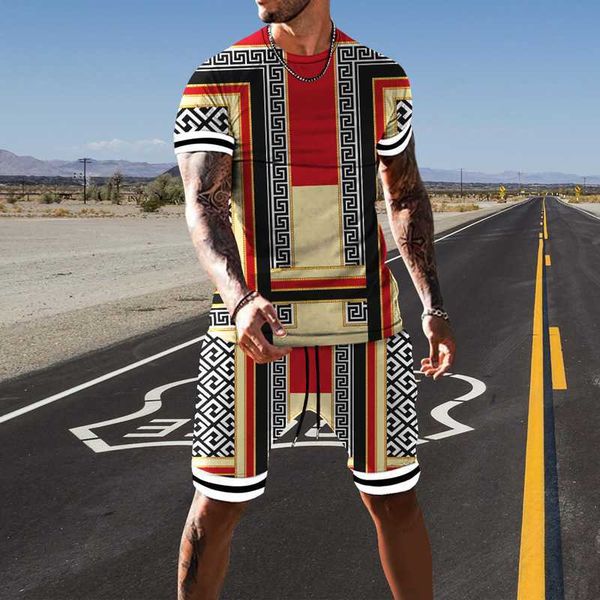 

tracksuits summer 2 piece outfits sets luxury 3d printing hawaii men sets tshirt shorts tracksuit men's oversized clothes streetswear, Gray