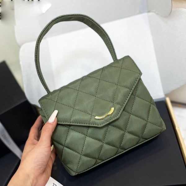 

women designer mini cotton fabric flap bag quilted tote with handle gold metal hardware clutch shoulder handbag calfskin leather diamond lat