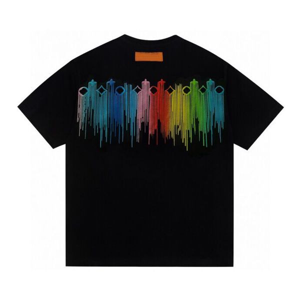 

2023ss spring and summer new high-grade pure cotton printed t shirt round neck stitching pullover short sleeves size m-xxxl color black and, Black;brown