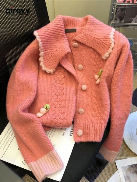 

sweaters circyy cardigan sweet women sweater pink peter pan collar single breasted korean fashion cute 2022 spring autumn knitted clothes, White;black