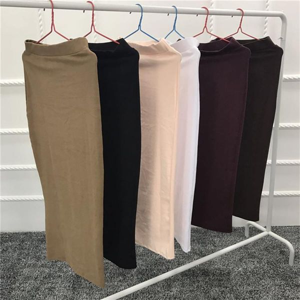 

dresses elegant 6 colors solid black midi skirt women solid color elastic bodycon fleece xl xxl high waist maxi pencil long skirt, White;black