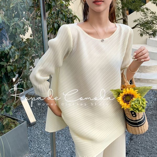 

womens tshirt ribbed pleated long sleeve t shirt pink white black vintage oversized crop casual summer tshirts for 230419