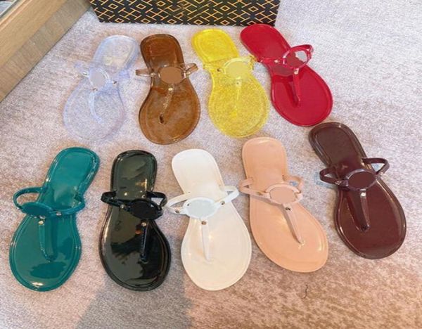 

2021 summer jelly slippers women luxury designer sandals candy colors transparent slides ladies fashion flat beach flipflops ff s4070771, Black