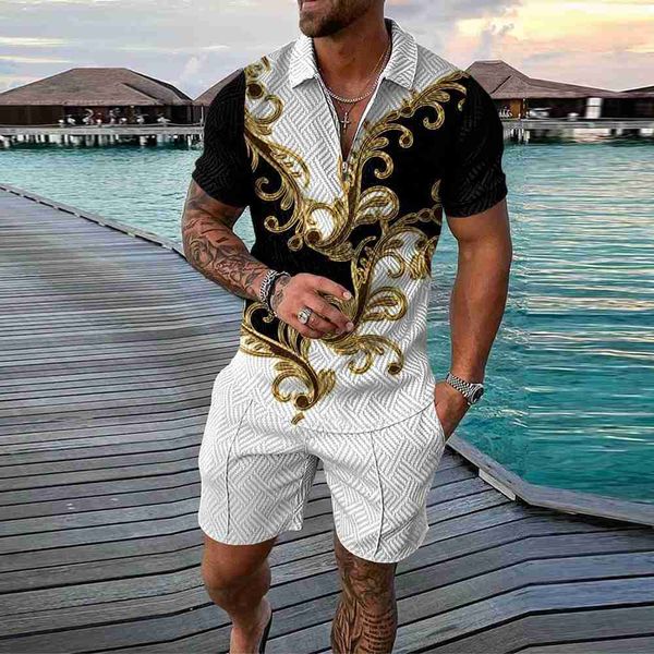 

2023 tracksuits moda mska casual koszulka polo z krtkim rkawem + spodenki dwa zestawy ubra letnia plaa turystyka t-shirt, Gray