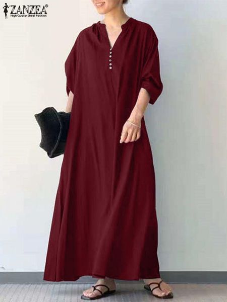 

dresses zanzea fashion solid maxi dress 2022 spring loose vestidos women kaftan long sleeve robe female casual oversize holiday dresses, Black;gray