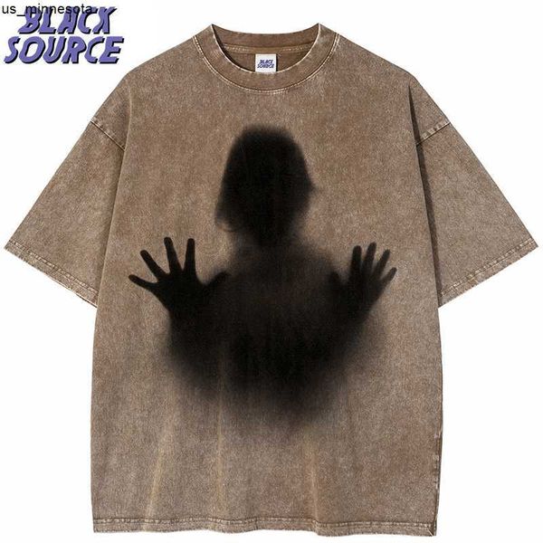 

men's t-shirts 2023 men retro washed tshirt hip hop streetwear sos shadow graphic t shirt summer short sleeve tshirt harajuku tees cot, White;black