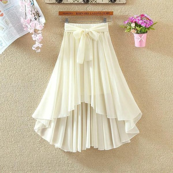 

dresses high waist hepburn style lady chiffon skirt 2022 summer new irregular women long skirt bow dovetail skirt black white skirt, White;black