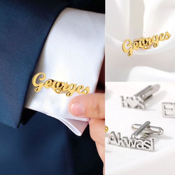 

cuff links personalized 1pair custom any name cufflinks for women men stainless steel cuff button clip fashion jewelry couple gifts 230419, Silver