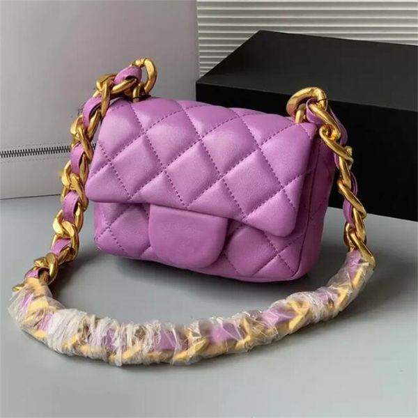 

real lambskin leather classic mini flap quilted bags thich gold matelasse chain turn loack shoulder handbags luxury design