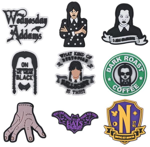 

whole wednesday addams croc charms addams family shoe charms for croc for kids teen adulty party gifts ideal6105409, White;pink