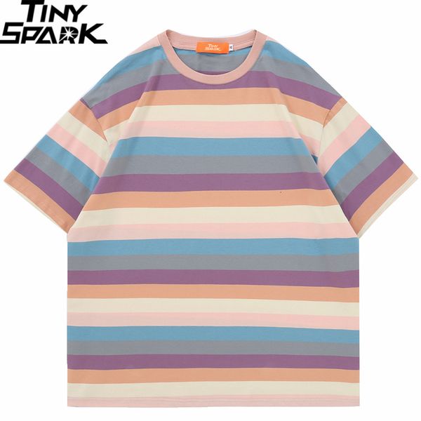 

men's t-shirts men hip hop streetwear t-shirt vintage retro striped t shirt harajuku cotton casual tshirt summer short sleeve tees 230, White;black