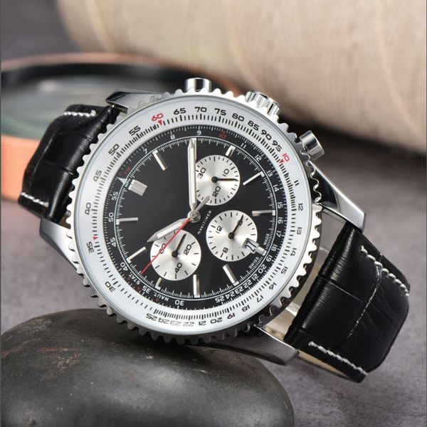 

new men's quartz watch leather strap blue black sapphire watch super luminous montre de luxe belt watches, Slivery;brown