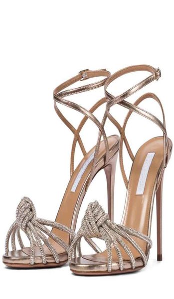 

summer luxury women celeste sandals shoes aquazzuras crystalembellished toe straps knotted lady high heels eu3543 original box7930549, Black
