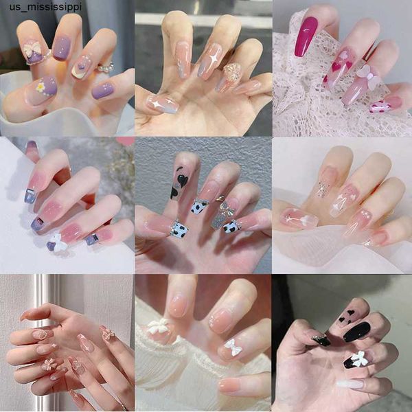 

false nails 24pcs 3d rhinestone false nail press on nail artificial christmas fake nail french extension full cover manicure nails tips j230, Red;gold