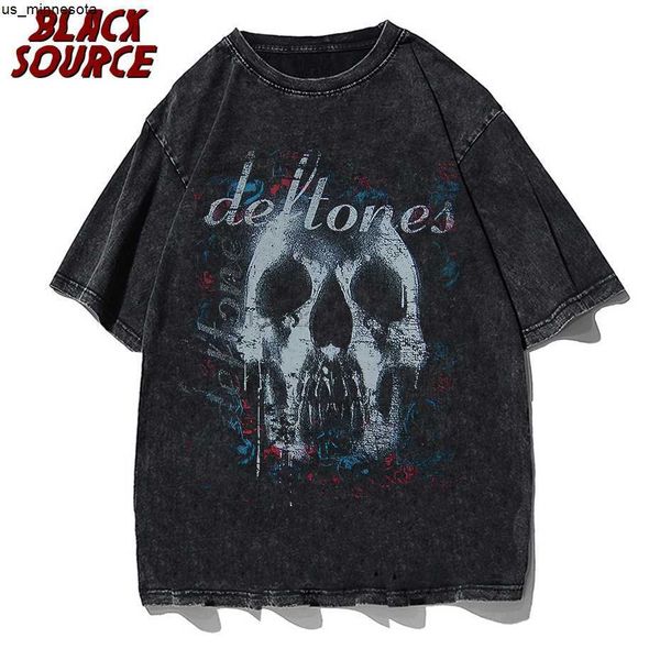 

men's t-shirts hiphop men tshirt skull black t shirt dark wind style black plus size harajuku y2k vintage streetwear men's clothi, White;black