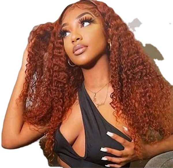 

ginger lace front human hair wigs 34inch deep wave lace front wig red colored curly wig 13x4 13x6 hd lace frontal wig, Black;brown