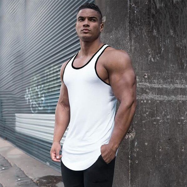 

men' tank summer gym clothing men bodybuilding and fitness stringer tank fashion sports vest muscle sleeveless shirt workout singlets, White;black