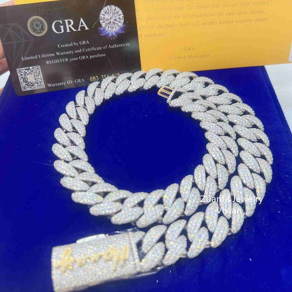 

18mm big heavy miami cuban necklace sterling silver 925 vvs moissanite hip hop jewelry cuban link chain
