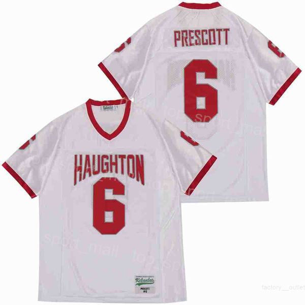 

high school football haughton 6 dak prescott jersey moive breathable team white pure cotton college pullover retro university all stitched f, Black