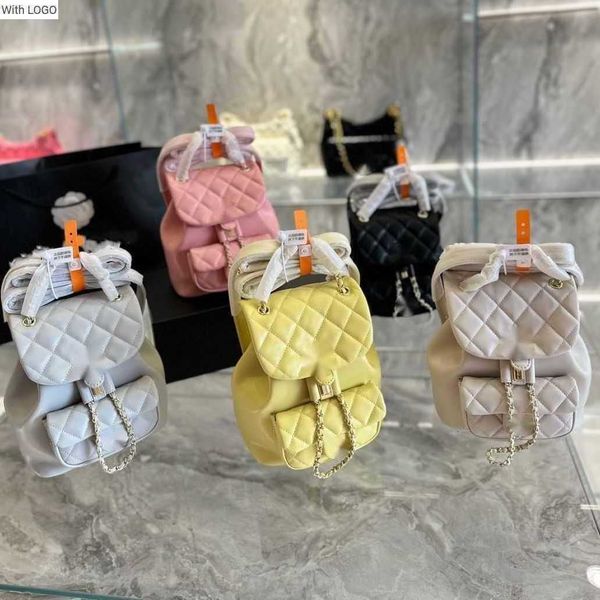 

backpack luxury brand design letter quilted shoulder cc bag small fragrance backpack high sense versatile leather bag middle ancient lingge, White
