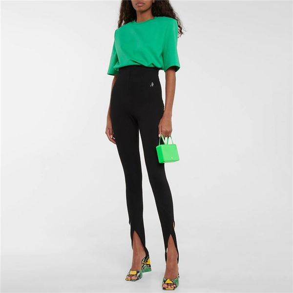 

capris the new spring 2022 step on thefoot slits stirruphigh waist slim leggings women's solid color fashion high street trousers trend, Black;white