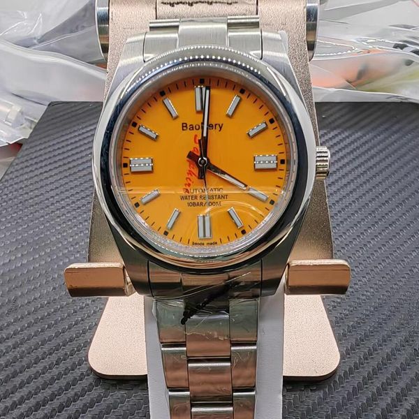 

2023 boadery suggest calendar watch waterproof luminous stainless man clock automatic mechanical watches a2813 orange, Slivery;brown