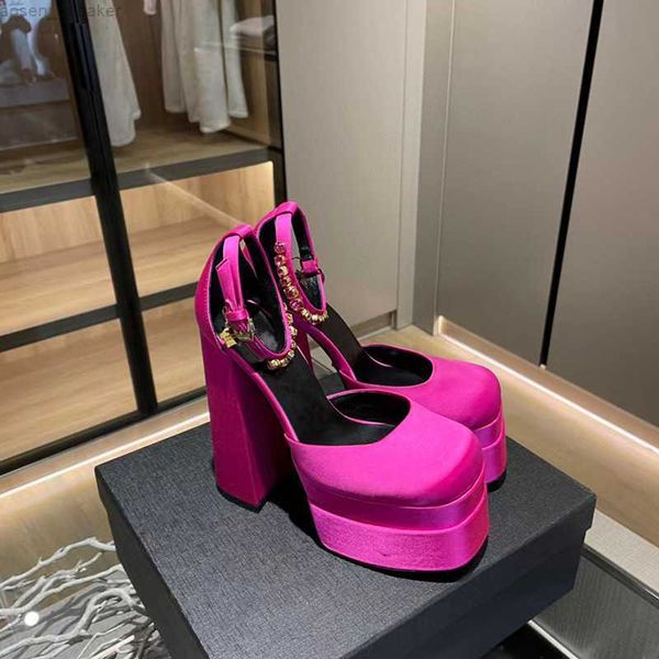 

new women's sandals 15cm pumps luxury designer leather thick high-heeled shoes platform women shoes sandal rose big size 0419, Black