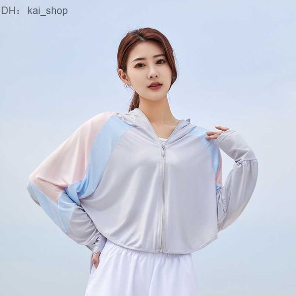 

women's color blocking sunscreen clothing summer large brim uv resistant breathable outdoor cycling short 61, White