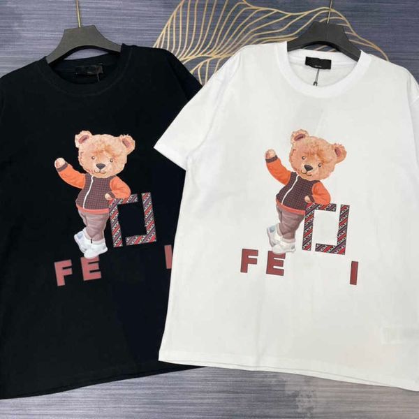 

designer luxury fends ff classic fashion trends versatile comfortable new little bear letter short sleeve t-shirt male and female couples, Black;brown