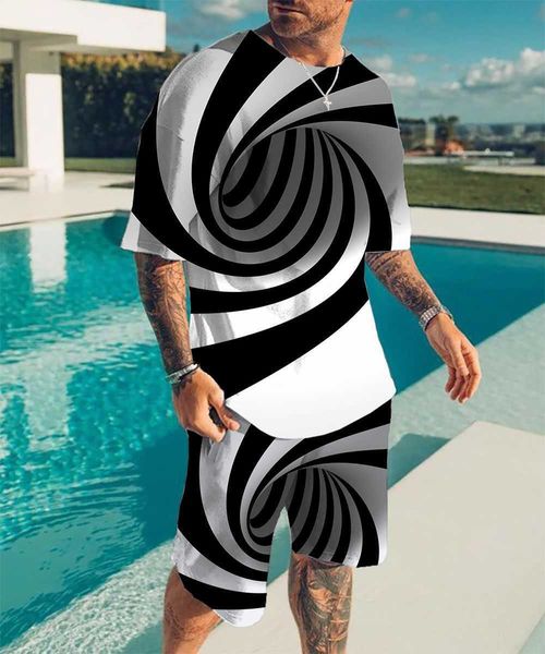 

tracksuits summer beach men's tshirt set psychedelic patterns 3d print men woman oversized t-shirt shorts two piece set casual man clot, Gray