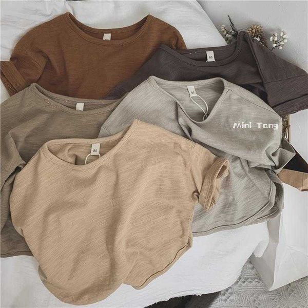 

t-shirts summer boys and girls korean t-shirt solid round neck short sleeve t-shirt children's cotton loose p230419, Blue