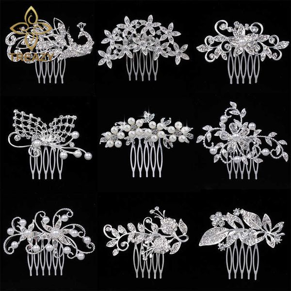 

wedding hair jewelry treazy pretty animal leaf flower designs sparkly crystal imitation pearls bridal hair combs tiara women wedding hair ac, Slivery;golden