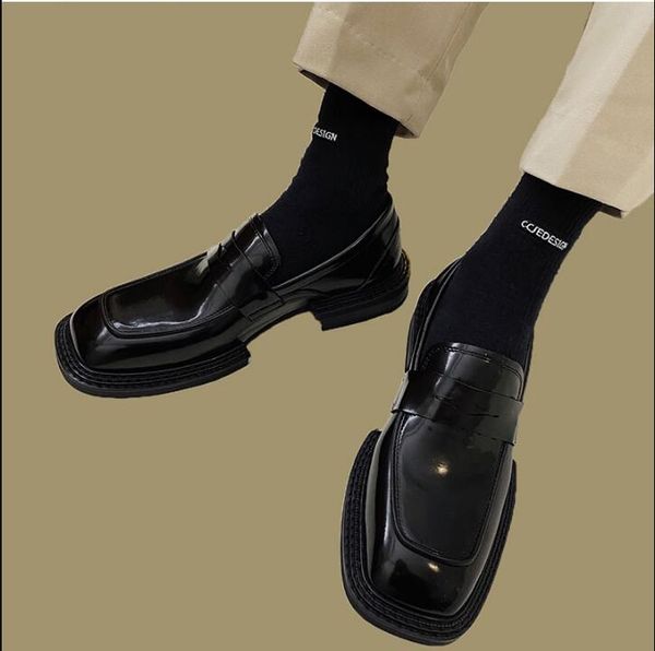 

spring platform thick heel loafers men fashion derby shoes british style square toe vintage single shoes men, Black