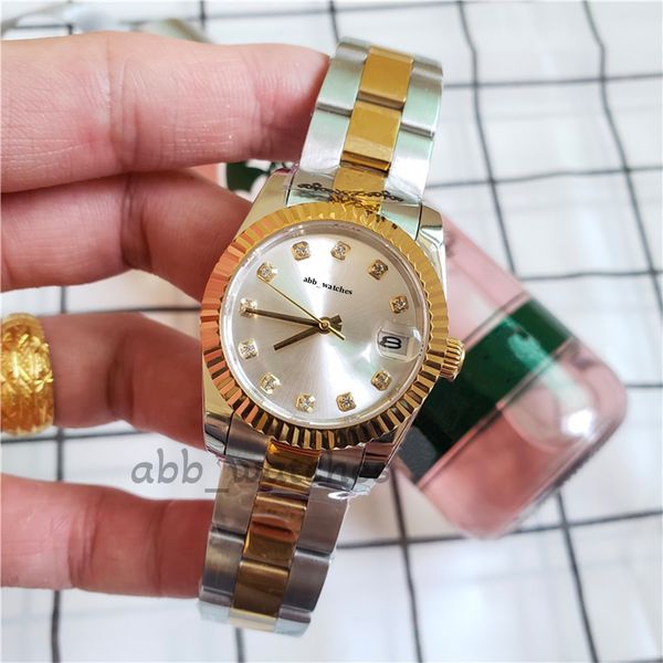 

abb_watches mens watch couple automatic mechanical watches with box men modern casual wristwatch date just gold watch simplicity round stain, Slivery;brown