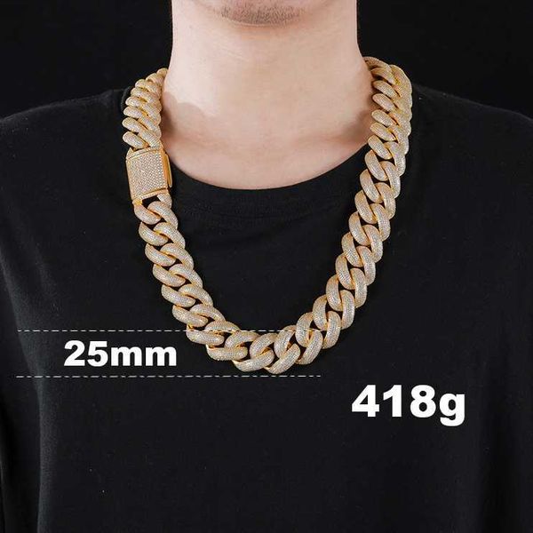 

hip hop jewelry 25mm luxury 14k 18k gold plated brass cz zircon diamond heavy iced out miami cuban link chain necklace for men, Silver