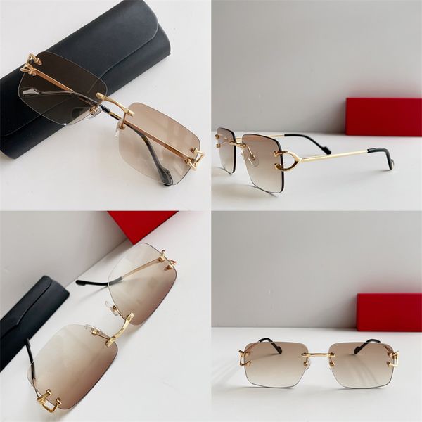 

designer vintage sunglasses fashion frameless men and women square shape eyewear uv400 gold18k light color lens 0330s with case, White;black