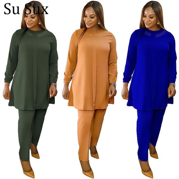 

pants women's tracksuit two piece sets 2022 new office lady pant suits solid sequins o neck long sleeve and pants sets outfits, White