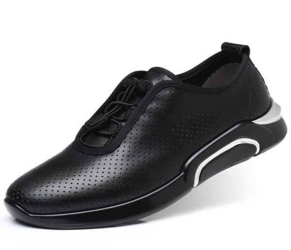 

elevator shoes soft soles men leather casual shoes breath comfort sneakers elastic lace up man height increasing shoes z5901947, Black;white