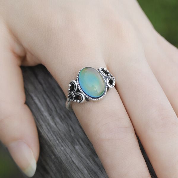 

magic mood stone finger ring fashion jewelry rings for women gift flower shaped jewelry, Silver