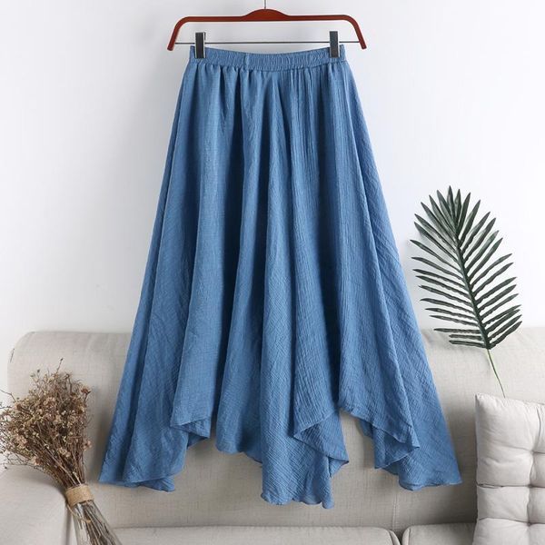 

dresses linen skirt women's spring summer 2020 new women midi solid color wild irregular pleated blue black big swing fishtail skirt, White;black