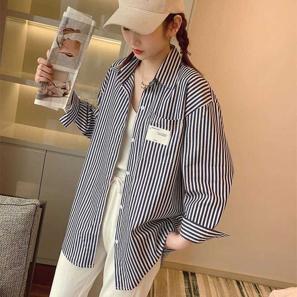 

tie blue stripe shirt for female outwear casual girls 2023 spring/summer women's fashion high end european cotton, White