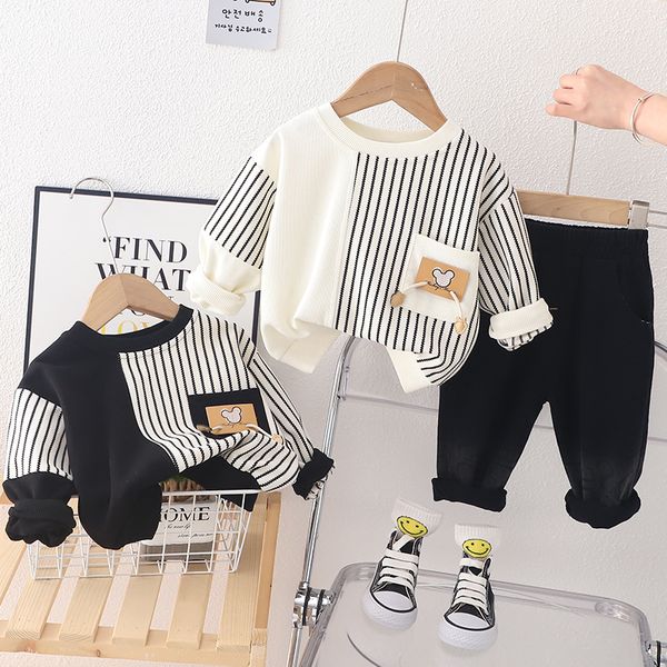 

baby boys clothing sets spring autumn pullover pants 2pc suit for kids children cotton clothes casual outfits 1-5t, White