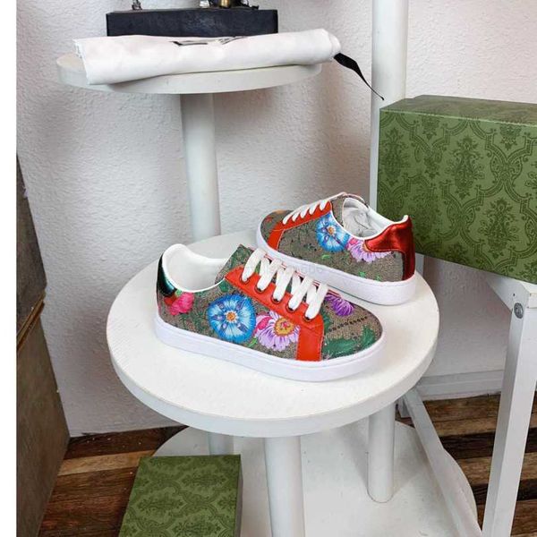 

23ss brand designer kids sports shoess flower printing boys gril small white shoes spring autumn intracortex board shoes size 23-35 flower p, Black;red
