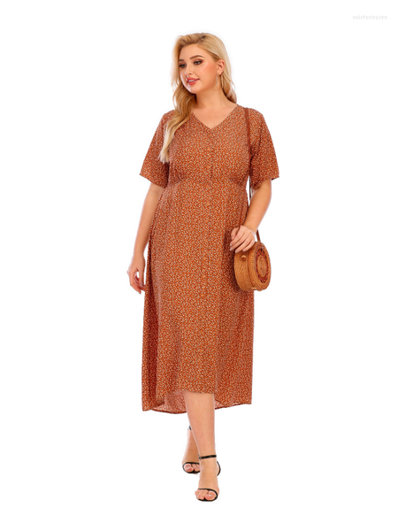 

plus size dresses large women's summer short sleeve printed button pocket dress women clothing, Black