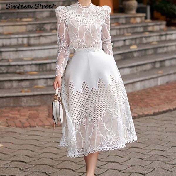 

dress white lace 2 piece sets women 2022 vintage embroidery flower + high waisted skirts ladies party elegant design skirt sets