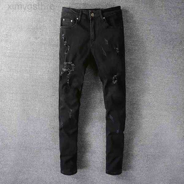 

mens jeans classic hip hop pants stylist distressed ripped biker jean slim fit motorcycle denim 11w8bu, Blue