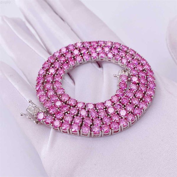 

iced out pass diamond tester pink vvs moissanite diamond 3mm 4mm sterling silver necklace chain tennis chain