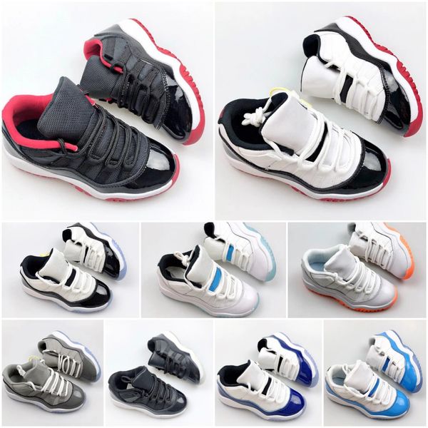 

kids air jordon jumpman 11 basketball shoes classic 11 xi sneaker cut low cool grey legend blue concord bred children boy girl youth sports, Black