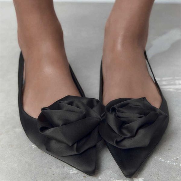 

nxy sandals womans flower flat slingbacks women pointed toe shoes autumn black slippers lady casual plus size s 230406